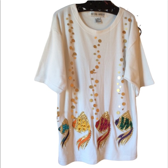 SOLD Vintage Victoria Harbour Rainbow Fishy Blouse - Picture 5 of 15